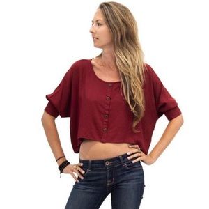 BNWT, tysa designs crop top button down, maroon, 0